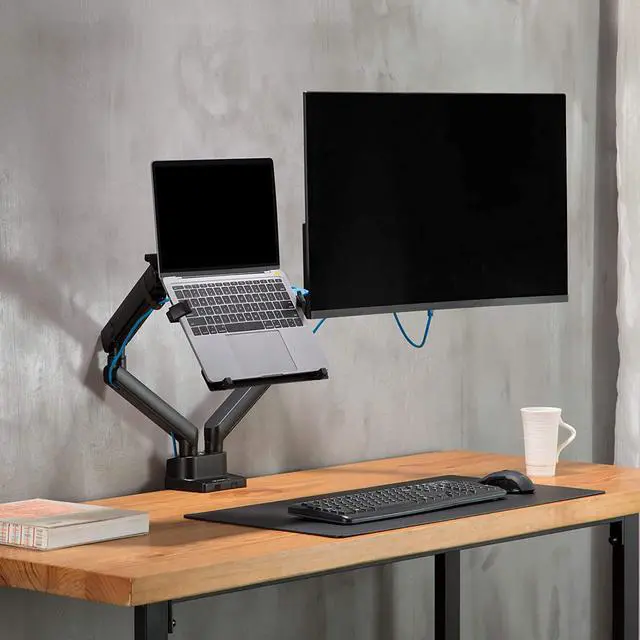 Alt view image 7 of 7 - AVLT Laptop and Monitor Arm - Mount 15.6" Notebook and 32" Monitor on 2 Full Motion Adjustable Arms - Organize Your Work Surface with Ergonomic VESA Monitor Mount