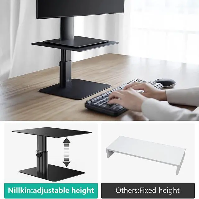 Alt view image 2 of 7 - Nillkin Monitor Stand Riser for Desk, Adjustable Height Computer Monitor Stand, Ergonomic Aluminum Computer Desk Holder for iMac,MacBook, Dell, HP, Lenovo and Other Screen Display, Black