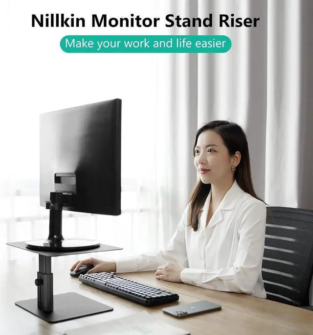 Alt view image 4 of 7 - Nillkin Monitor Stand Riser for Desk, Adjustable Height Computer Monitor Stand, Ergonomic Aluminum Computer Desk Holder for iMac,MacBook, Dell, HP, Lenovo and Other Screen Display, Black