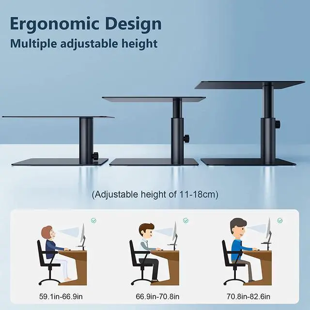 Alt view image 3 of 7 - Nillkin Monitor Stand Riser for Desk, Adjustable Height Computer Monitor Stand, Ergonomic Aluminum Computer Desk Holder for iMac,MacBook, Dell, HP, Lenovo and Other Screen Display, Black
