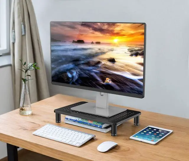 Alt view image 2 of 7 - Husky Mounts Monitor Riser Laptop Stand, Adjustable Legs, Stackable, 14.5" x 9.25" x 3.25" Max Height, Matte Black Steel, 1 Stand