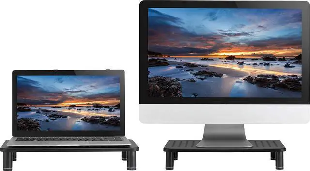 Alt view image 4 of 7 - Husky Mounts Monitor Riser Laptop Stand, Adjustable Legs, Stackable, 14.5" x 9.25" x 3.25" Max Height, Matte Black Steel, 1 Stand