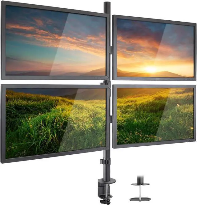 Alt view image 2 of 7 - Mount-It! 4 Monitor Stand | Quad Monitor Desk Mount | Fits Four Computer Screens 19 21 24 27 29 30 32 Inches | Heavy Duty Height Adjustable Arms | VESA 75 100 Compatible | C-Clamp and Grommet Bases