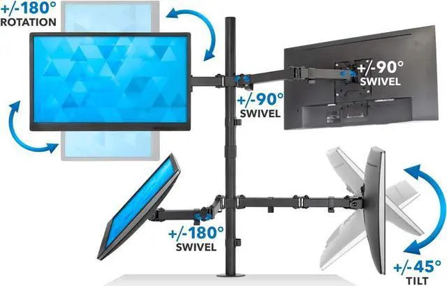Alt view image 7 of 7 - Mount-It! 4 Monitor Stand | Quad Monitor Desk Mount | Fits Four Computer Screens 19 21 24 27 29 30 32 Inches | Heavy Duty Height Adjustable Arms | VESA 75 100 Compatible | C-Clamp and Grommet Bases