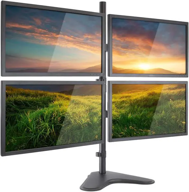 Alt view image 2 of 7 - Mount-It! Quad Monitor Stand | Height Adjustable Free Standing 4 Screen Mount | Fits Monitors up to 32 Inches | Black, Steel | MI-2784