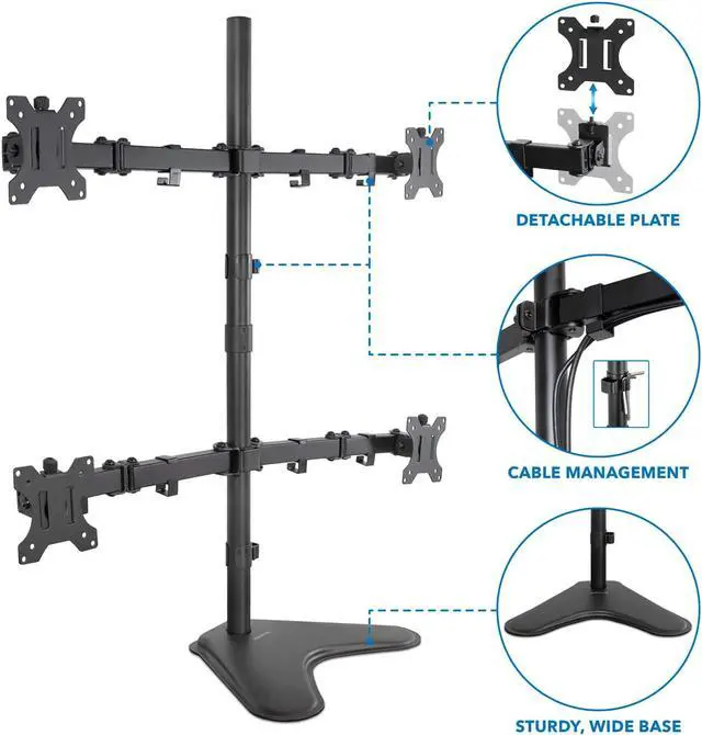 Alt view image 5 of 7 - Mount-It! Quad Monitor Stand | Height Adjustable Free Standing 4 Screen Mount | Fits Monitors up to 32 Inches | Black, Steel | MI-2784