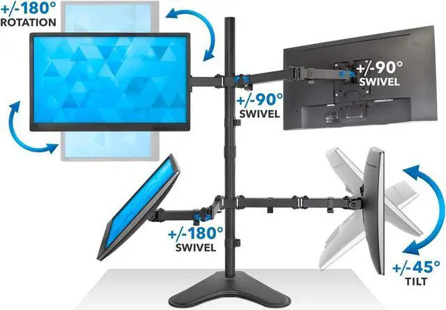 Alt view image 6 of 7 - Mount-It! Quad Monitor Stand | Height Adjustable Free Standing 4 Screen Mount | Fits Monitors up to 32 Inches | Black, Steel | MI-2784