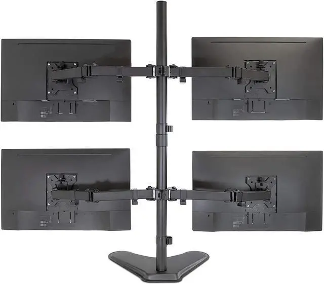 Alt view image 4 of 7 - Mount-It! Quad Monitor Stand | Height Adjustable Free Standing 4 Screen Mount | Fits Monitors up to 32 Inches | Black, Steel | MI-2784