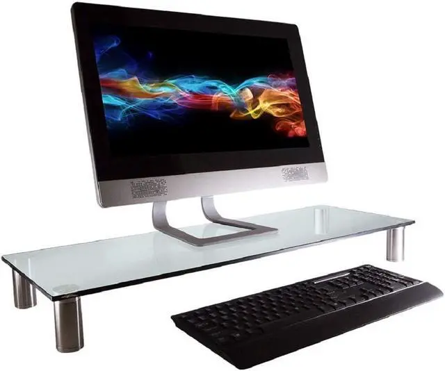 Alt view image 12 of 18 - Monoprice Multimedia Riser Desktop Monitor Stand - Clear Glass, Large 30.8 x 11 Inches - Workstream Collection