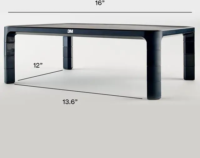 Alt view image 3 of 7 - 3M Adjustable Monitor Stand for Monitors and Laptops, Three Leg Segments Simply Adjust Height from 1.7" to 5.5", Holds up to 20 lbs, 13.6 in Clearance Between Legs for Storage, Black (MS85B)