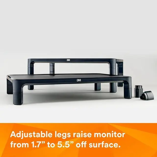 Alt view image 5 of 7 - 3M Adjustable Monitor Stand for Monitors and Laptops, Three Leg Segments Simply Adjust Height from 1.7" to 5.5", Holds up to 20 lbs, 13.6 in Clearance Between Legs for Storage, Black (MS85B)