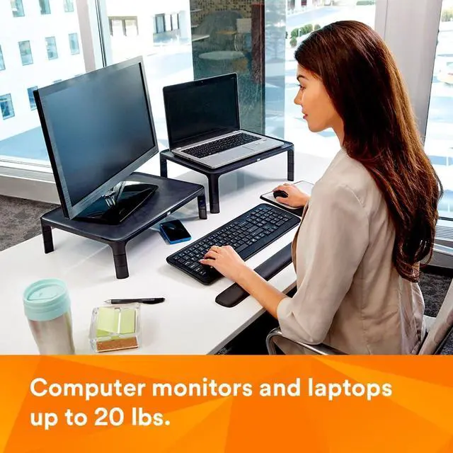 Alt view image 2 of 7 - 3M Adjustable Monitor Stand for Monitors and Laptops, Three Leg Segments Simply Adjust Height from 1.7" to 5.5", Holds up to 20 lbs, 13.6 in Clearance Between Legs for Storage, Black (MS85B)