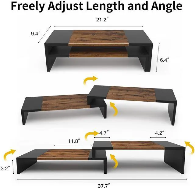 Alt view image 13 of 14 - Dual Monitor Stand Riser for Computer Screens 2 Shelf Computer Monitor Stand with Adjustable Length and Angle PC Stand Desktop Stand Desktop Organizer Desk Riser