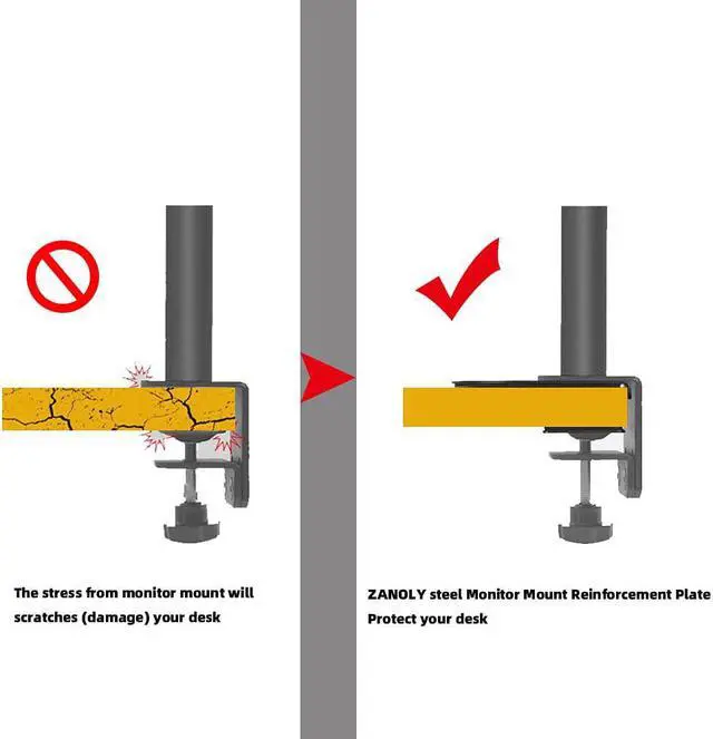 Alt view image 2 of 6 - Steel Monitor Mount Reinforcement Plate for Fragile Tabletop, Black, Fits Most Monitor Stand C-Clamp Installations