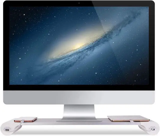 Alt view image 2 of 7 - PG Desktop monitor stand with 4 USB charging ports - Convenient keyboard organiser and monitor raising stand for laptops, TVs, printers, fax machines and computers - Convenient desktop organiser