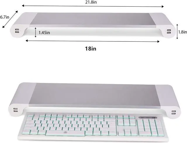 Alt view image 6 of 7 - PG Desktop monitor stand with 4 USB charging ports - Convenient keyboard organiser and monitor raising stand for laptops, TVs, printers, fax machines and computers - Convenient desktop organiser