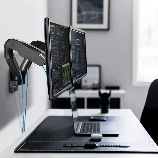 Alt view image 7 of 7 - AVLT Dual 17"-32" Monitor Wall Mount fits Two 19.8 lbs Flat/Curved Computer Monitor Full Motion Height Swivel Tilt Rotation Adjustable Monitor Arm - VESA/Cable Management