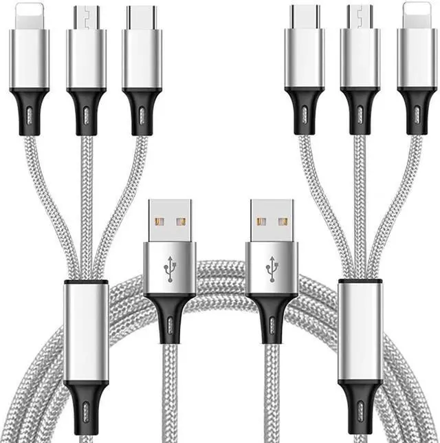 Alt view image 7 of 12 - Multi Charging Cable (2Pack 5FT) Multi USB Charger Cable Aluminum Nylon 3 in 1 Universal Multiple Fast Charging Cord with Type-C/Micro USB Connectors for Most Phones & Tablets (Charging Only)