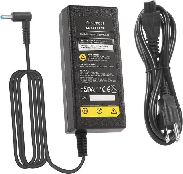 Main image of Laptop Charger 45W Power Cord: Replacement for HP Pavilion Charger Model 741727-001 AC Adapter - 45W 19.5V 2.31A for HP Stream 14 15 11 13 Computer Power Supply