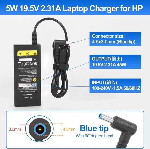 Alt view image 2 of 7 - Laptop Charger 45W Power Cord: Replacement for HP Pavilion Charger Model 741727-001 AC Adapter - 45W 19.5V 2.31A for HP Stream 14 15 11 13 Computer Power Supply