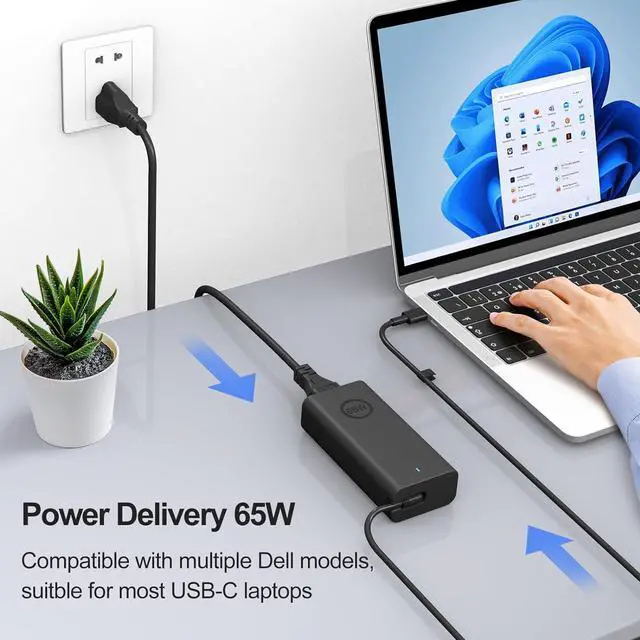 Alt view image 2 of 7 - New Slim 65W Dell Laptop Charger USB C - For Latitude 5420/5520/7420/7430/7480/7490 & Inspiron 14/16/7620/2in1 Chromebook 3100 & XPS 13 LA65NM190