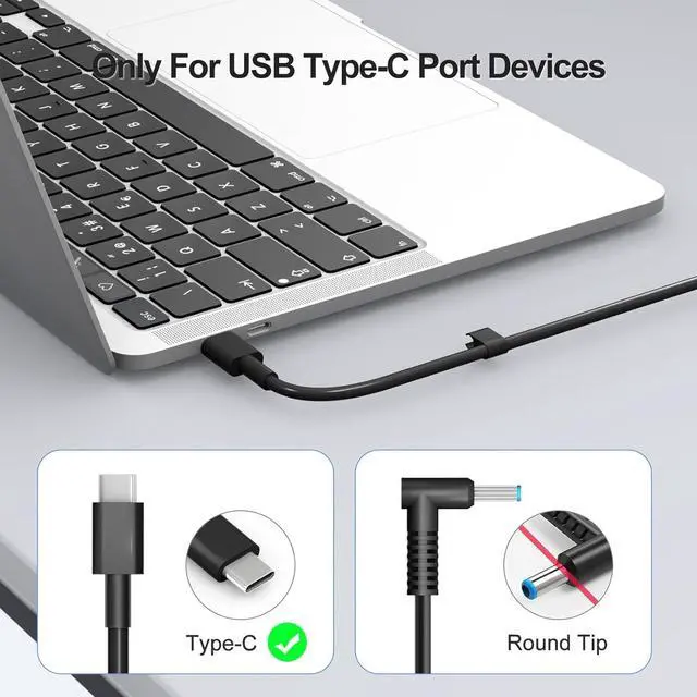 Alt view image 3 of 7 - New Slim 65W Dell Laptop Charger USB C - For Latitude 5420/5520/7420/7430/7480/7490 & Inspiron 14/16/7620/2in1 Chromebook 3100 & XPS 13 LA65NM190