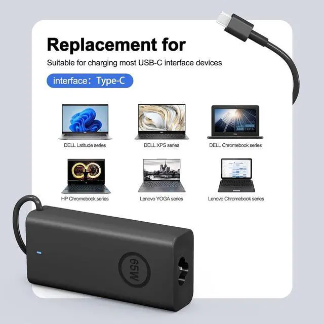 Alt view image 4 of 7 - New Slim 65W  Laptop Charger USB C for  Latitude 5420 5520 7480 7490 7420 Chromebook 3100  XPS 13 9360 XPS15 9550 9560 DA65NM190 LA65NM190 Type C  AC Adapter Power Cord