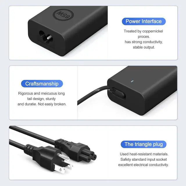 Alt view image 5 of 7 - New Slim 65W Dell Laptop Charger USB C - For Latitude 5420/5520/7420/7430/7480/7490 & Inspiron 14/16/7620/2in1 Chromebook 3100 & XPS 13 LA65NM190