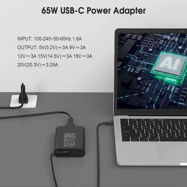 Alt view image 6 of 6 - 65W USB C Laptop Charger Compatible with Dell Latitude 5420 5520 5320 7420 5430 7390 7320 Type C Fast Charging Power Cord