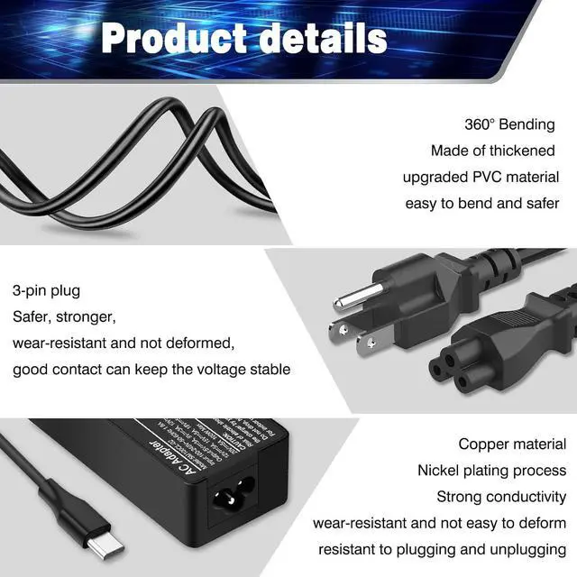 Alt view image 6 of 7 - Universal 100W USB-C Laptop Charger for     Mac Book Pro/Air 16 15 14 13 Inch Chromebook  ThinkPad and Type-C Adapter Charger (SM100CL-01)