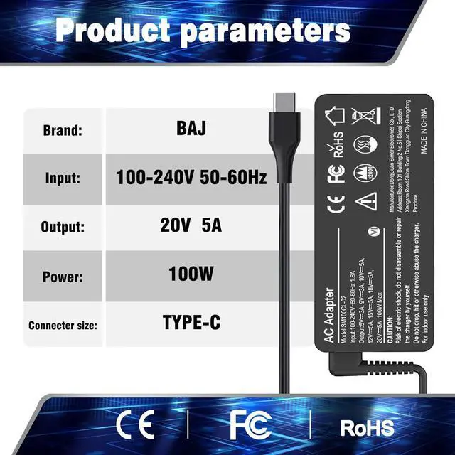 Alt view image 5 of 7 - Universal 100W USB-C Laptop Charger for     Mac Book Pro/Air 16 15 14 13 Inch Chromebook  ThinkPad and Type-C Adapter Charger (SM100CL-01)
