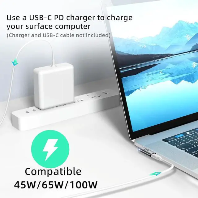 Alt view image 3 of 6 - Surface Pro Charging Adapter USB C Female to Surface Magnetic Charging Adapter Requires 45W/65W/100W/102W USB-C Charger Compatible with  Surface Laptop/Tablet [Output is only 45W 15V 3A]