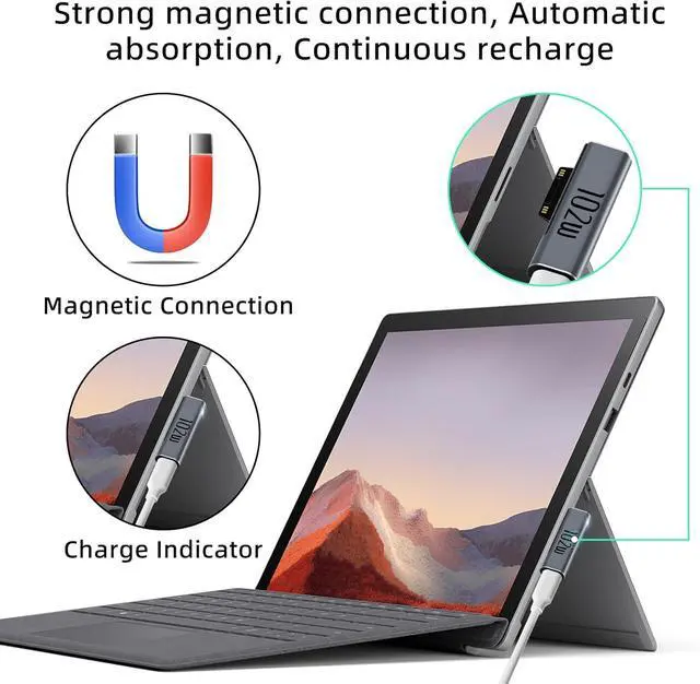 Alt view image 4 of 6 - Surface Pro Charging Adapter USB C Female to Surface Magnetic Charging Adapter Requires 45W/65W/100W/102W USB-C Charger Compatible with  Surface Laptop/Tablet [Output is only 45W 15V 3A]