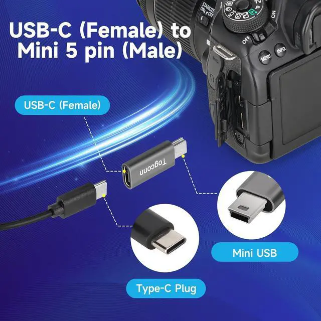 Alt view image 3 of 5 - USB C to Mini USB Adapter (2 Pack) Type C (Female) to Mini USB (Male) Convert Connector Support Charge & Data Sync for GoPro Hero 3+ MP3 Players and Other Mini USB Devices
