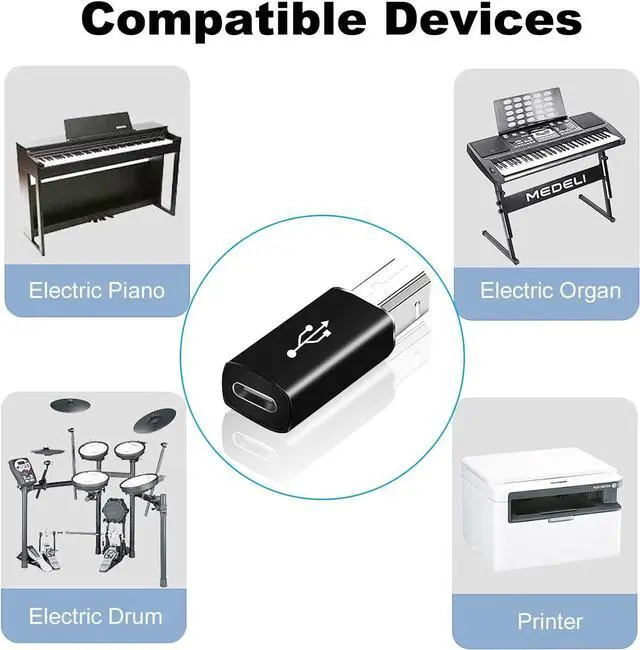 Alt view image 2 of 4 - 2 Pack USB B to USB C Adapter Type C Female to MIDI Converter Compatible with Printer Electric Piano Laptops and More Type-C Devices