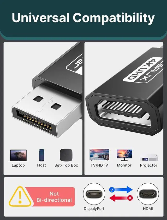 Alt view image 2 of 7 - 4K DisplayPort to HDMI Adapter 2-Pack DP PC to HDMI Monitor Converter Video UHD 2K@120Hz 4K@30 DP to HDTV Male to Female Uni-Directional adapter Compatible with   HP GPU AMD -Black
