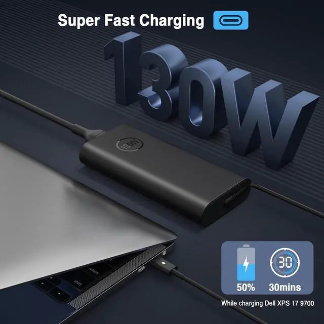 Alt view image 3 of 7 - 130W USB C Laptop Charger for  XPS 15 2-in-1 9575 9500 XPS 17 9700 Precision 5530 2-in-1 5550 5750 3660 3551 Latitude 7410 7310 7210 9410 9510 5420 5520 Type C Power Adapter