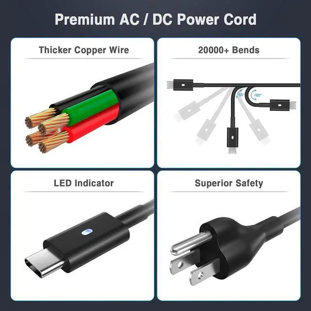 Alt view image 4 of 7 - 130W USB C Laptop Charger for  XPS 15 2-in-1 9575 9500 XPS 17 9700 Precision 5530 2-in-1 5550 5750 3660 3551 Latitude 7410 7310 7210 9410 9510 5420 5520 Type C Power Adapter