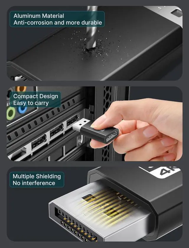 Alt view image 7 of 7 - 4K DisplayPort to HDMI Adapter 2-Pack DP PC to HDMI Monitor Converter Video UHD 2K@120Hz 4K@30 DP to HDTV Male to Female Uni-Directional adapter Compatible with   HP GPU AMD -Black