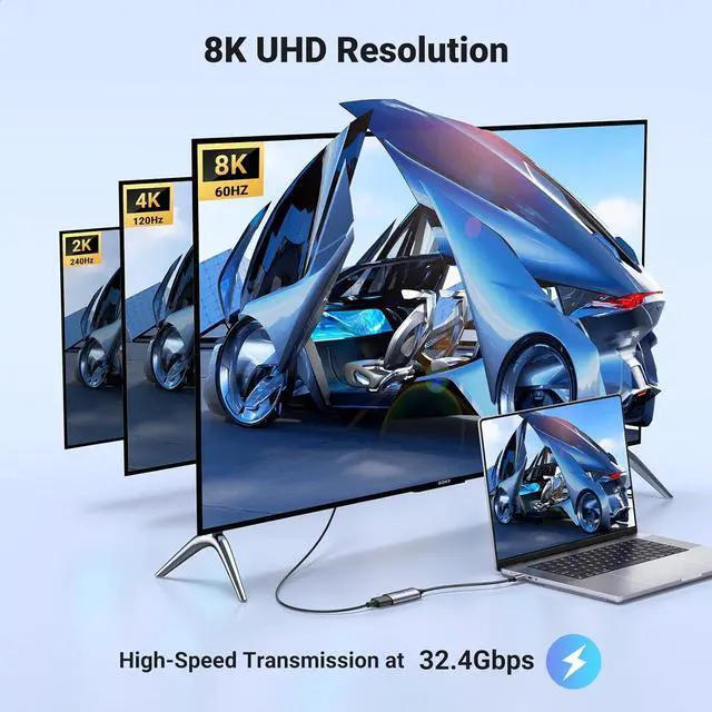Alt view image 3 of 7 - UGREEN 8K@60Hz USB C to DisplayPort 1.4 Adapter Cable 4K@240Hz Bundle VESA Mini DisplayPort to DisplayPort 1.4 Cable 6.6FT