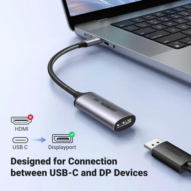 Alt view image 5 of 7 - UGREEN 8K@60Hz USB C to DisplayPort 1.4 Adapter Cable 4K@240Hz Bundle VESA Mini DisplayPort to DisplayPort 1.4 Cable 6.6FT