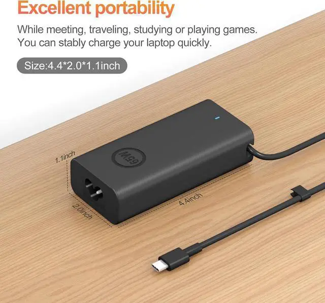 Alt view image 2 of 6 - 65W USB-C Laptop Charger for XPS 13 9250 9350 Latitude 5420 5520 5530 5430 5540 Inspiron 14 16 7420 7425 7620 2in1 Chromebook 3100 AC Adapter Power Cord Type c  Laptop Charger