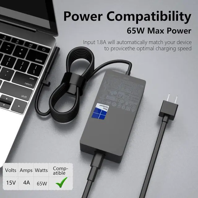 Alt view image 5 of 6 - Surface Pro Charger 65W Fit for Original Microsoft Surface Pro 9 8 7+ 7 6 5 4 3 X Surface Laptop 6 5 4 3 2 1 Surface Go 1 2 3 Surface Book 3 2 1 1866 1796 1800 Laptop