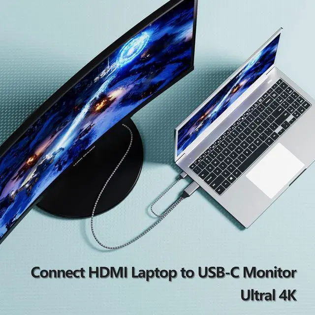 Alt view image 7 of 7 - HDMI to USB C Adapter Cable 4K60Hz 6.6FT HDMI Source Out to USB Type C in Display Converter HDMI 2.0 Compatible with Xreal Air Nreal Air Steam Deck Dock PS5 Xbox Portable Monitor