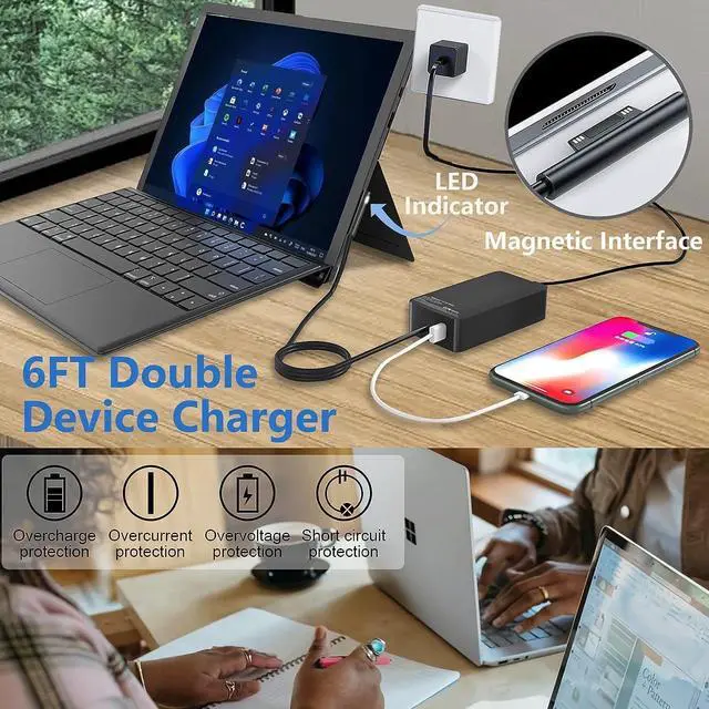 Alt view image 7 of 7 - Surface Laptop Charger 65W 44W 36W 24W Surface Pro Charger Compatible with Microsoft Surface Pro 3/4/5/6/7/8/9/X Surface Laptop 1/2/3/4 Surface Go 1/2/3 Surface Book 1/2/3 Power Supply Adapter