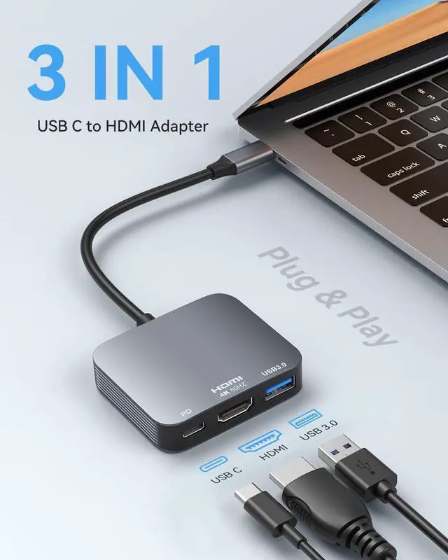 Alt view image 2 of 6 - USB C to HDMI Adapter4K@60HZ Vilcome HDMI to USB C Adapter Multiport with USB Type C PD & USB 3.0 Port Compatible for MacBook Pro/Air iPad Pro/Air  XPS iPhone 15 Pro/Max Android and More