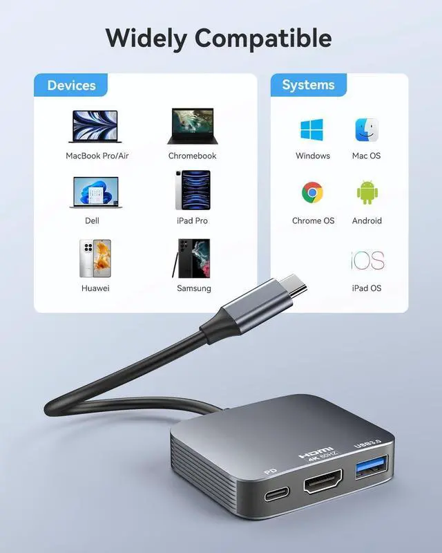 Alt view image 6 of 6 - USB C to HDMI Adapter4K@60HZ Vilcome HDMI to USB C Adapter Multiport with USB Type C PD & USB 3.0 Port Compatible for MacBook Pro/Air iPad Pro/Air  XPS iPhone 15 Pro/Max Android and More