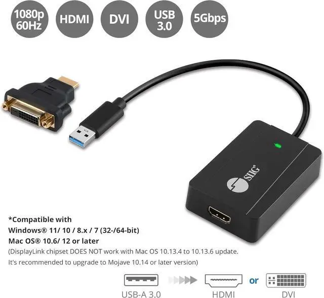 Alt view image 2 of 7 - USB to HDMI Adapter DisplayLink Chipset USB 3.0 to HDMI 2K 2560x1440 50Hz Video Converter- for Windows and Mac PC Laptop Desktop Monitor and TV (JU-H30H11-S1)