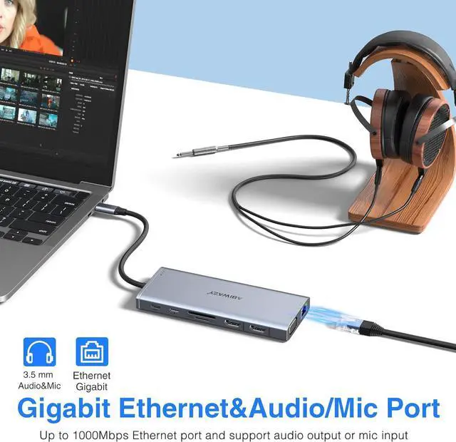 Alt view image 6 of 7 - USB C Docking Station Dual Monitor for Dell/HP/Lenovo/Surface Laptop, 14 in 1 Triple Display Hub Multiple Adapter, Dongle with 2 HDMI 4K+VGA+5 Port+100W PD Charger+Ethernet+SD/TF(Grey+Black+Silver)