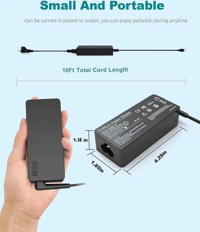 Alt view image 3 of 7 - 65W 45W USB C Laptop Charger for Lenovo ThinkPad T14 T16 gen 1 gen 2 X1 Yoga L13 7i C740 920 C930 C940 Type C AC Power Adapter for Lenovo ThinkPad T480 T490 P52s Chromebook 2nd Gen Laptop Power Cord